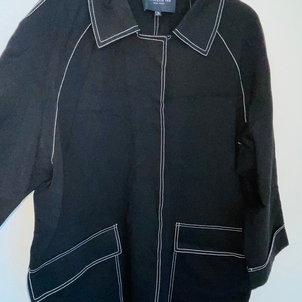 Lafayette 148 New York XL Black Contrast Stitch Milano Knit Long Car Coat Jacket